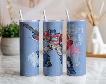 Robot Hero 20oz Tumbler Wrap PNG | Sci Fi Mecha Warrior Seamless Sublimation Design | Blueprint Digital Download