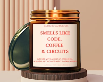 Funny Programmer Gift, Code Coffee & Circuits Candle, Birthday Gift for Coffee Lover, Coder, Coffee Scented Candle