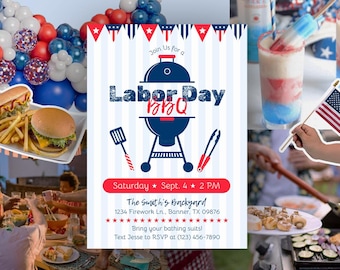 Editable Labor Day BBQ Invitation | Patriotic Cookout Template | Canva Invite | Digital Download | 5x7in