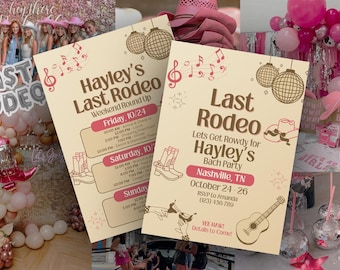 Last Rodeo Bachelorette Invitation & Itinerary | Nashville Bach Party Editable Canva Template | 5x7 Digital Download