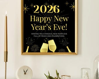 2026 New Year's Eve Printable – Black and Gold Party Decor (Digital Download)