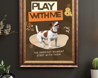 Impresión artística de un cachorro juguetón, ilustración moderna de un perro