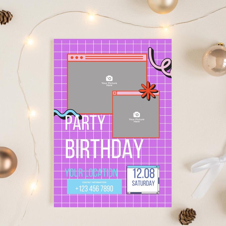Grid Invitation Editable Birthday Party Invitation Template, 5x7 (digital Download ...