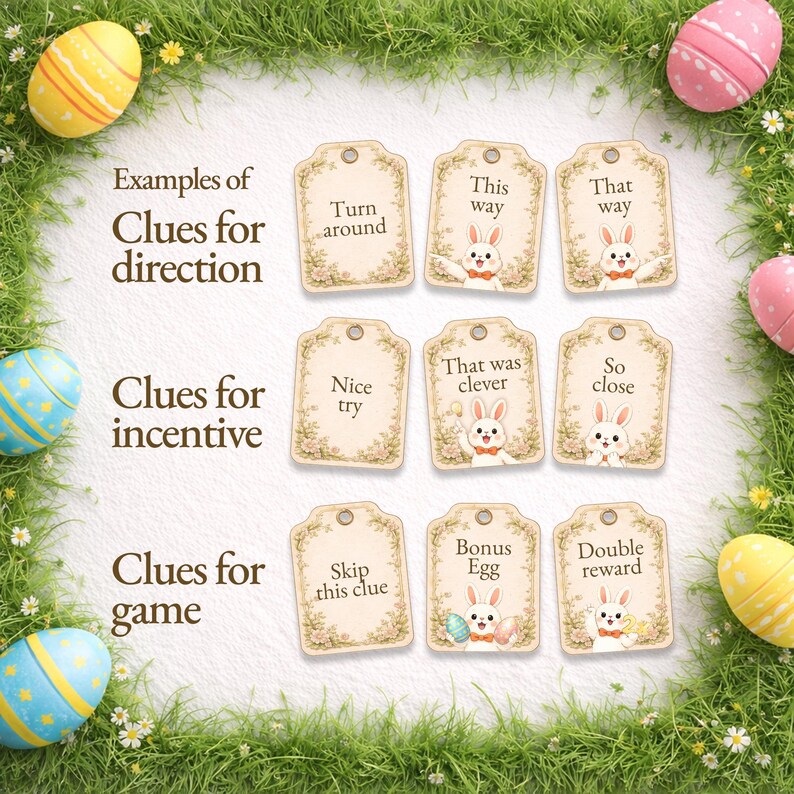 Clue Tag Easter Egg Hunt Clues Printable – Scavenger & Treasure Game for Kids ...