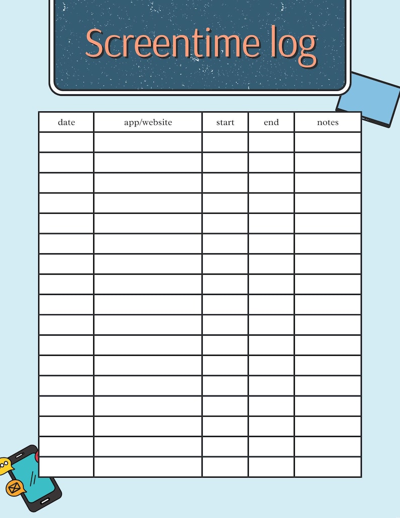 Screen Daily Logof Screen Time Log For Students