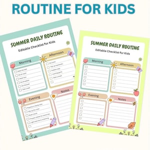 Visuelle Sommerroutine für Kinder | Bearbeitbarer, druckbarer Zeitplan | Tägliche Checkliste für Kinder | Sommerroutine-Diagramm | Canva-Vorlage