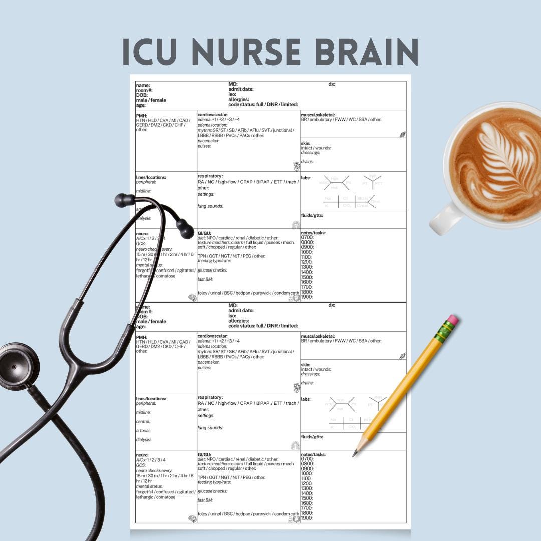 ICU Nurse Brain Report Sheet - Etsy