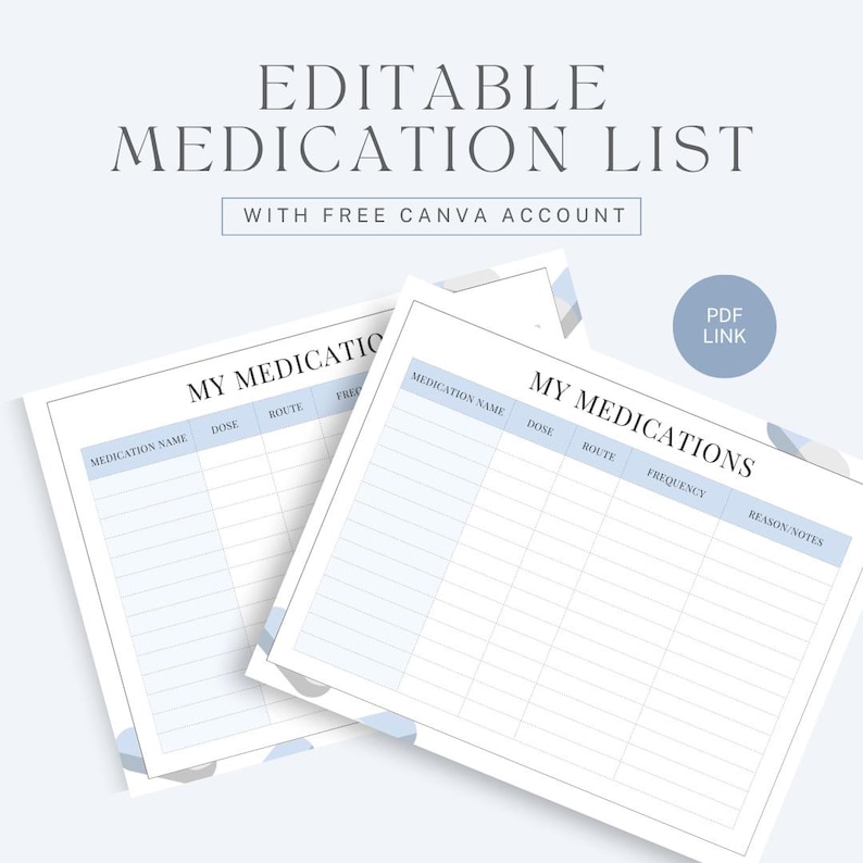File Header Medication Editable Medication List - Blue - Etsy