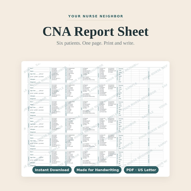 Cna Rounding Cna Rounding Sheet - Etsy