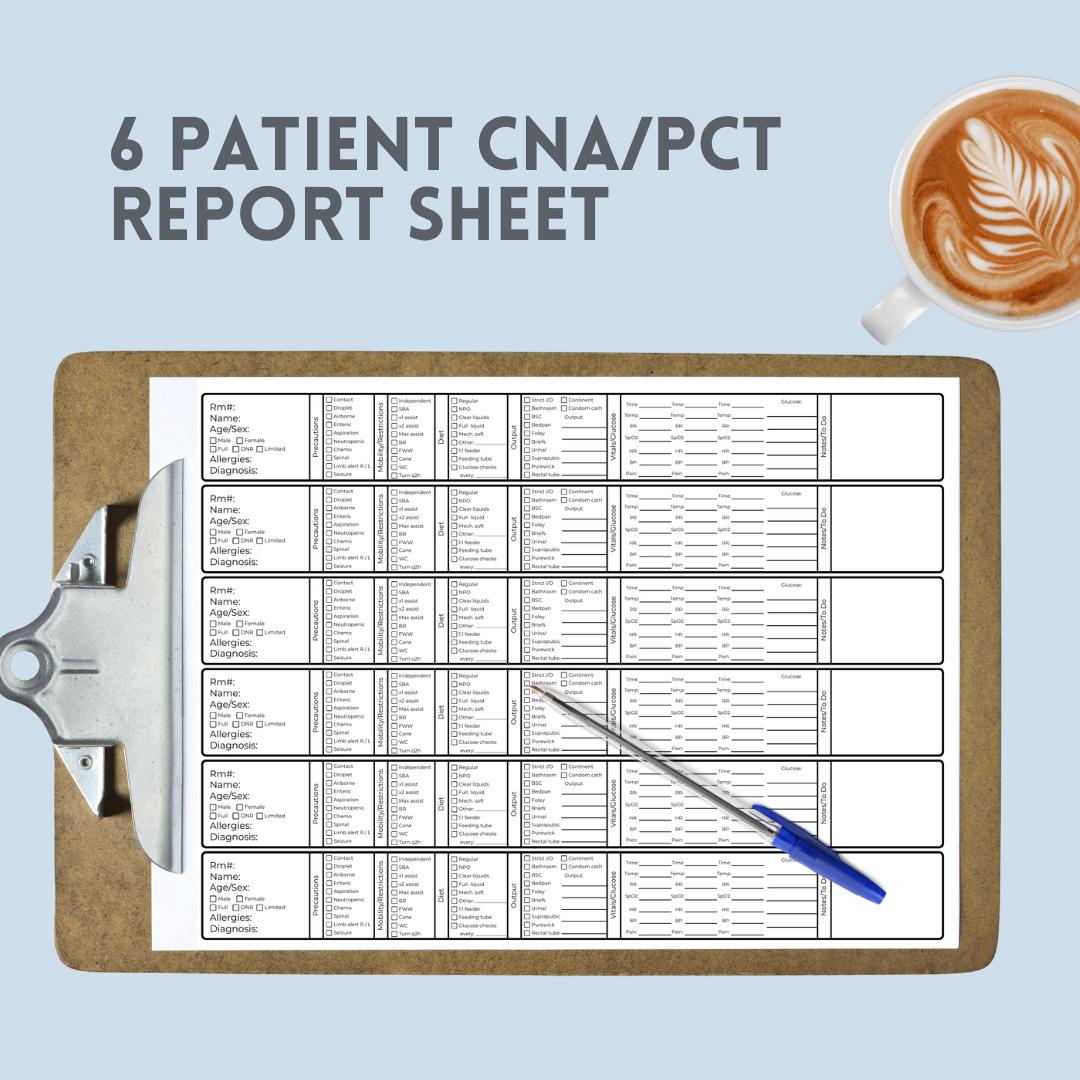6 Patient CNA/PCT Report Sheet Brain - Printer Friendly - Etsy