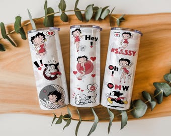Inspired Betty Boop 20oz Tumbler Wrap PNG – Straight & Tapered – Retro Cartoon Sublimation Design