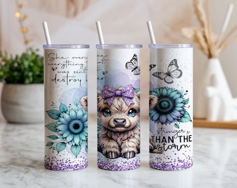 Highland Cow 59 cl tumblerwrap PNG | Starkare än stormen sublimeringsdesign | Inspirerande digital nedladdning
