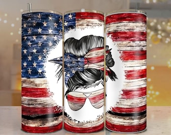 American Flag Mama Tumbler Wrap: Patriotic Sublimation PNG (Digital Download)