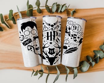 Wizard School Tumbler Wrap PNG | Magic Spell Icons Sublimation Design (20oz) Digital