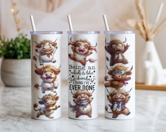 20oz tecknad ko-tumblerwrap, söta nötkreaturshovar och horn, roliga bondgårdsdjur digital PNG för sublimering, present till husdjursälskare
