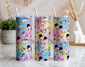 Färgglada tecknade ansikten 59 cl tumblerwrap PNG | Rolig regnbågssömlös sublimeringsdesign | Digital nedladdning