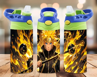Anime Ninja Warrior Golden Fire 12oz Sippy Cup Wrap Sublimeringsdesign Digital Nedladdning PNG-fil