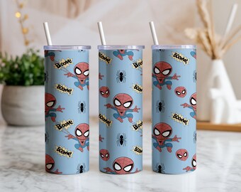 Spiderman tecknad 20oz smal tumblerwrap, superhjälte digital sublimeringsdesign, omedelbar nedladdning