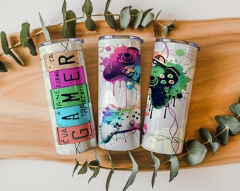 Neon Game Controller Tumbler Wrap | 20oz Sublimation Design (PNG Digital Download)