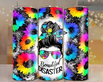 Colorful Mama Disaster Tumbler Wrap PNG: 20oz Skinny Sublimation Design (Digital File Download)