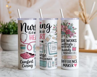 Sjuksköterskeliv 20oz Tumbler Wrap PNG | Sjuksköterskearbete av hjärta smal tumbler sublimeringsdesign | Digital nedladdning