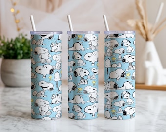 Schattig Snoopy-patroon bekeromslag, png | Peanuts hond blauw 20oz skinny bekerontwerp | Digitale download sublimatie cartoon