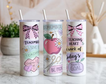 Lärare 20oz Tumbler Wrap PNG | Pastell äpple klassrumssublimeringsdesign | Digital nedladdning av gåva för uppskattning av lärare