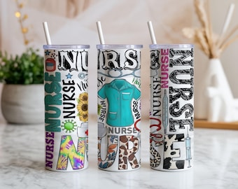 Sjuksköterska 20oz Tumbler Wrap PNG | Sublimeringsdesign för sjuksköterska/sjuksköterska | Digital nedladdning av present till sjuksköterskastudent