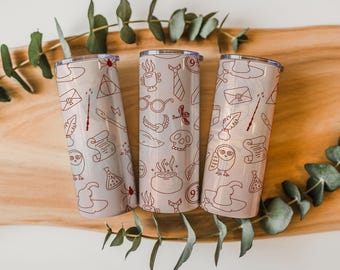 Wizard Doodle Tumbler Wrap PNG | Magic Icon Sublimation Design (20oz Cup) (Digital Download)