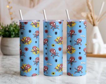 20oz spindel superhjälte tumbler wrap PNG, smal tumbler sublimeringsdesign, serietidningsstil tumbler wrap, barn tumbler PNG, digital nedladdning