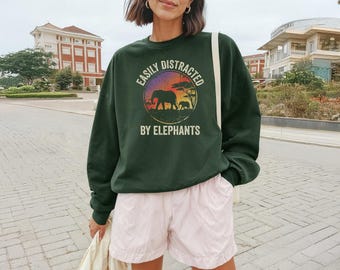 Easily Distracted By Elephants Sweatshirt, Funny Elephant Lover Sweater, Safari Animal Sweatshirt, Wildlife Lover Sweater, Elephant Sweater