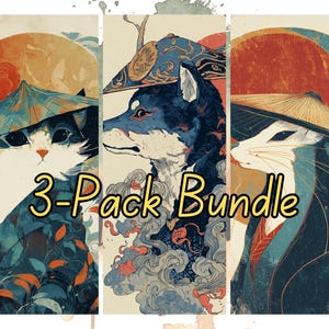 Samurai Animal Art Prints: Shiba Inu, Ferret & Cat (Digital Download, 5x7-16x20&quot;)