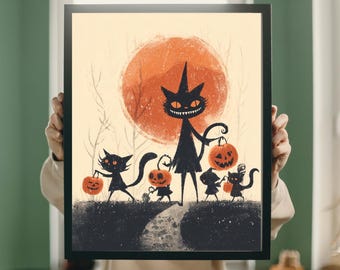 4x6 ほうきに乗った猫 RYTA ハロウィン 黒コウモリ 満月 魔女