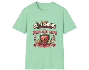 Valorspire Supermoms Shield of Love  T-Shirt | Motherhood Tribute, Vintage Badge Design