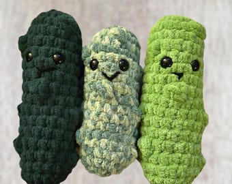 Crochet Pickle Plushie, Handmade amigurumi pickle
