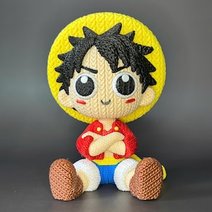 3D Printed Crochet Style Luffy Figure –  One Piece Inspired Gift for Fans, Otaku & Manga Lovers