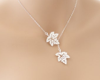 Maple Leaf Necklace, Lariat Necklace, Maple Leaf Jewelry, Wedding Jewelry, Lariat Jewelry, Silver Maple Leaf, Gift For Her, Canadian Jewelry