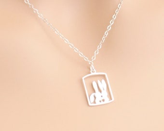 Bunnies Necklace, Sterling Silver, Pet Bunny, Rabbit Jewelry, Easter Gift, Easter Necklace, Rabbit Necklace, Bunnies Kissing, Bunny Love