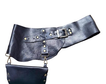 Piana Leather Corset Belt with Detachable Pouch | Handmade Street Style Waist Cincher