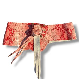 Rode Slangenleer Echt Leren Strik Riem Evelune Design