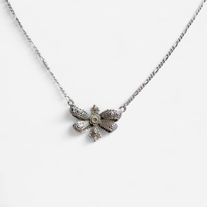 May include: A silver-toned necklace featuring a detailed dragonfly pendant. The dragonfly pendant has textured wings and a central gemstone. The necklace chain is a delicate, linked design, set against a white background.