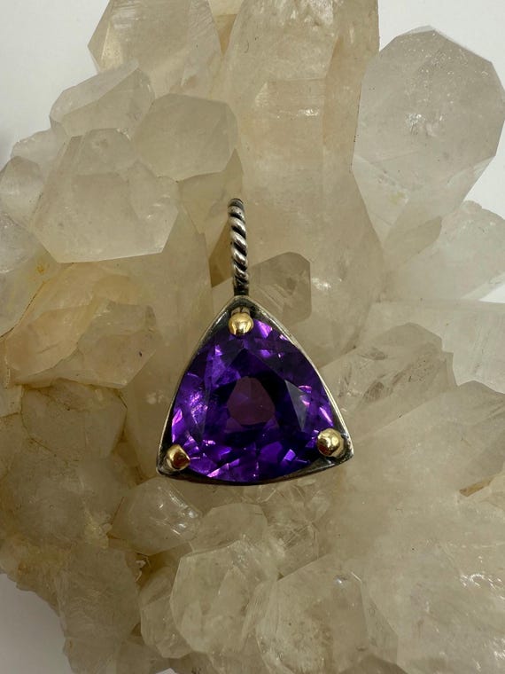 David Schorr Amethyst Pendant, 18k Gold & Sterling Silver