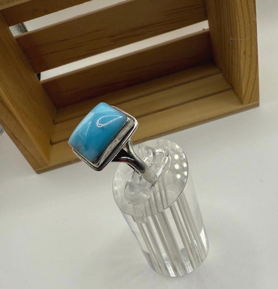 Larimar Stone Rectangular Ring Sterling Silver Si… - image 2