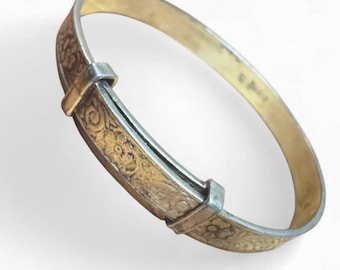 Joseph Smith & Sons Sterling Silver Adjustable Sliding Infant Bangle English Floral Christening Baptism Baby Shower  Bangle c1903 Antique