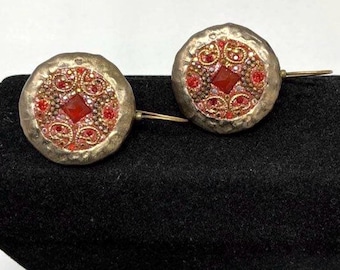 Orit SCHATZMAN Signed .925 Sterling Silver Mixed Media Mosaic Earrings Israeli Designer - Handmade 10g