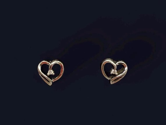 Heart Stud Earrings Diamond Accented Sterling Silver