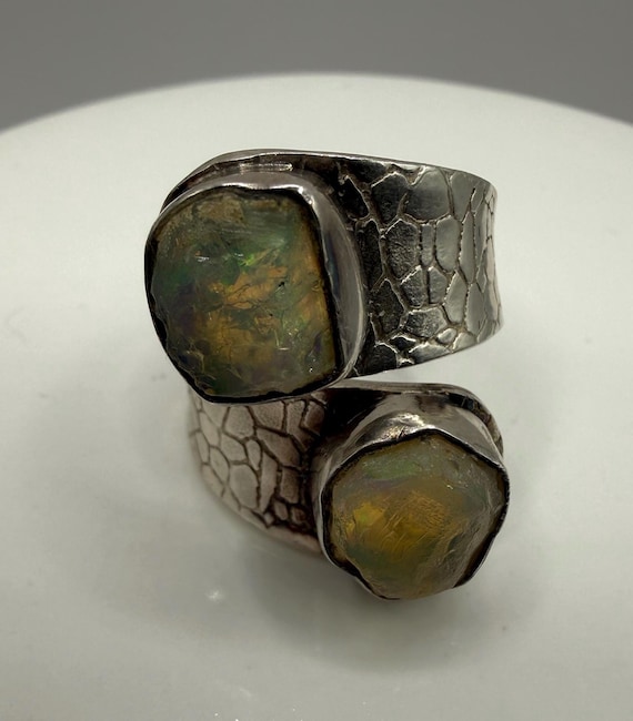 Sterling Silver Opal Bypass Adjustable Climber Ri… - image 3