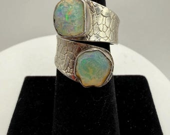 Sterling Silver Opal Bypass Adjustable Climber Ring
