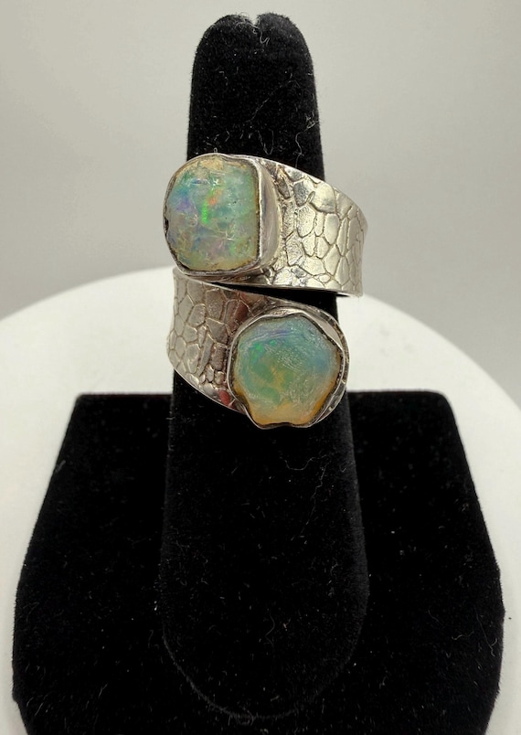 Sterling Silver Opal Bypass Adjustable Climber Ri… - image 1