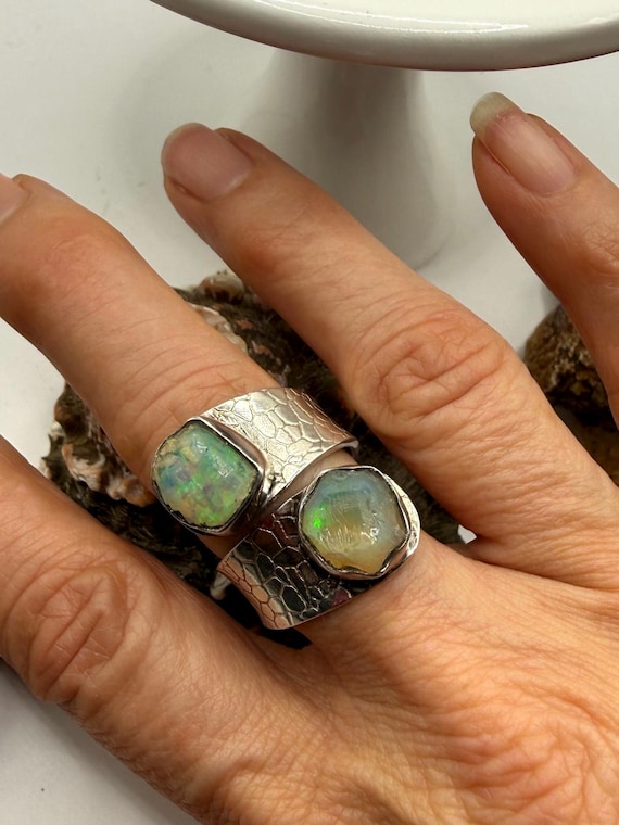 Sterling Silver Opal Bypass Adjustable Climber Ri… - image 5